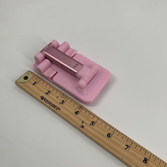 Foldable Phone Stand with Mirror Light Baby Pink Adjustable Compact Travel - Picture 5 of 6